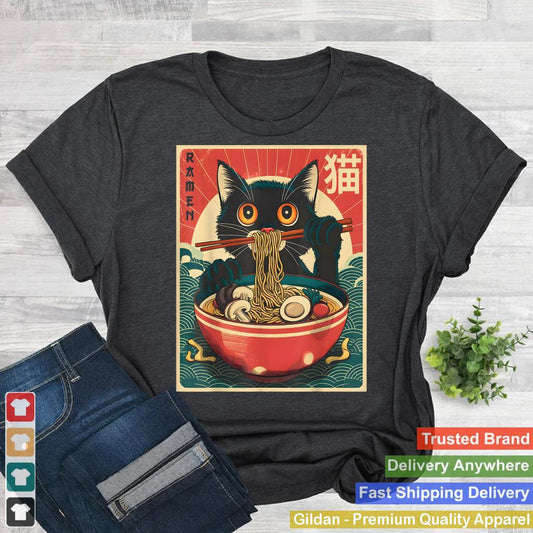 Kawaii Cat Anime Gifts Cat Ramen Graphic Tee Japanese Funny