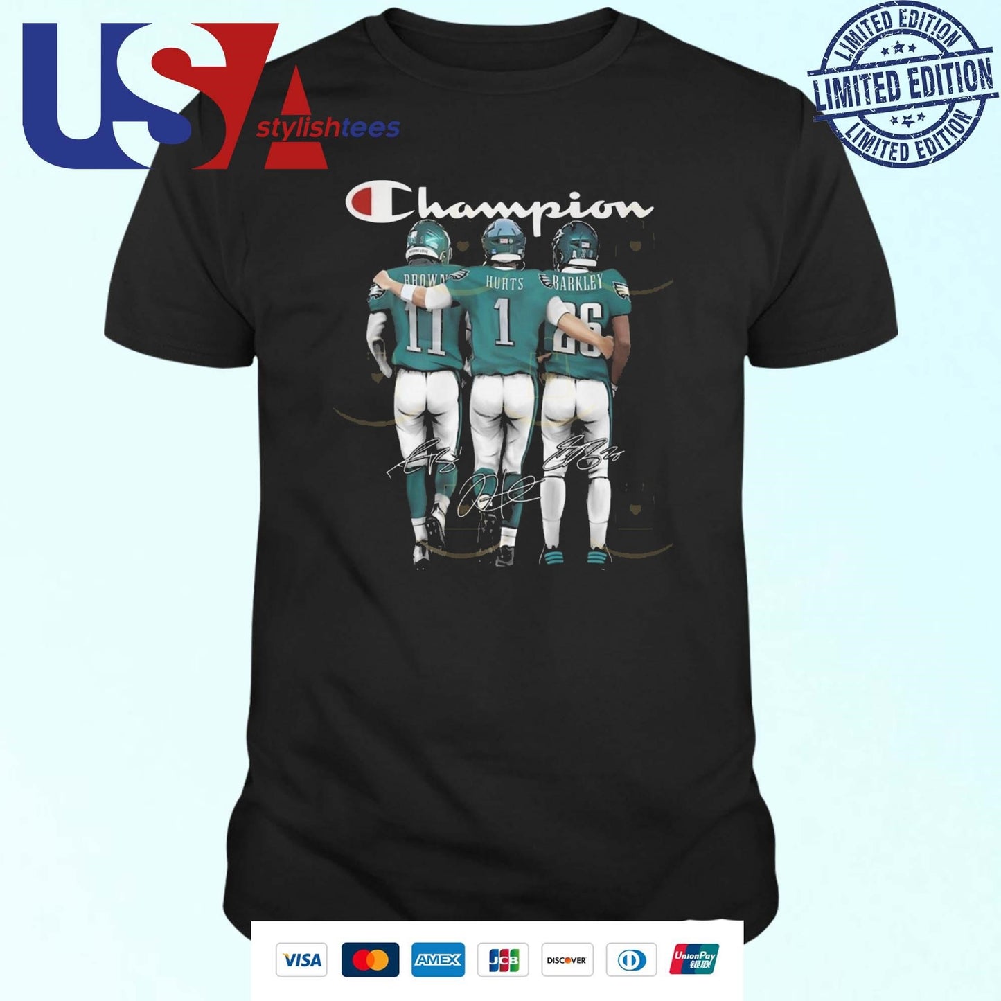 Philadelphia Eagles Champions Brown Hurts Barkley Signatures 2025 Shirt