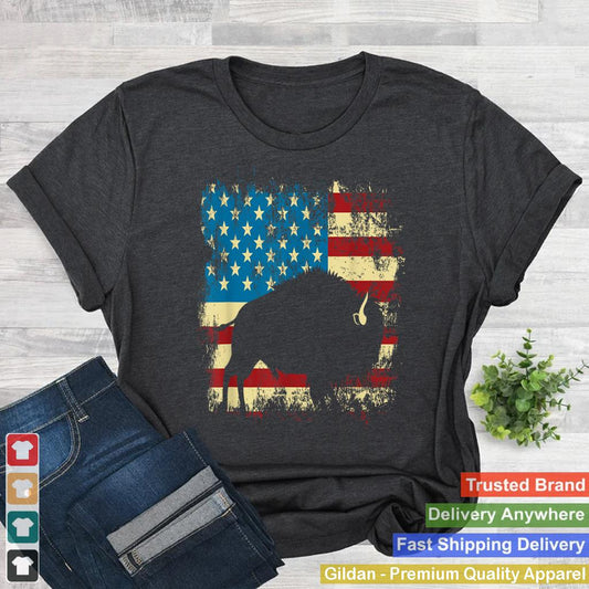 Patriotic American Bison Buffalo Lover Wildlife USA Flag