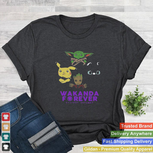 Baby Yoda Baby Groot Pikachu Wakanda Forever shirt