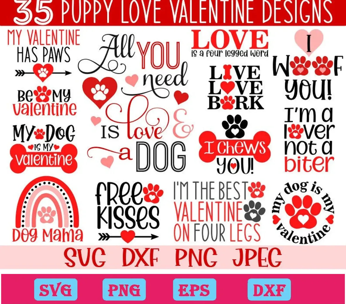 35 Puppy Love Valentine Bundle Svg