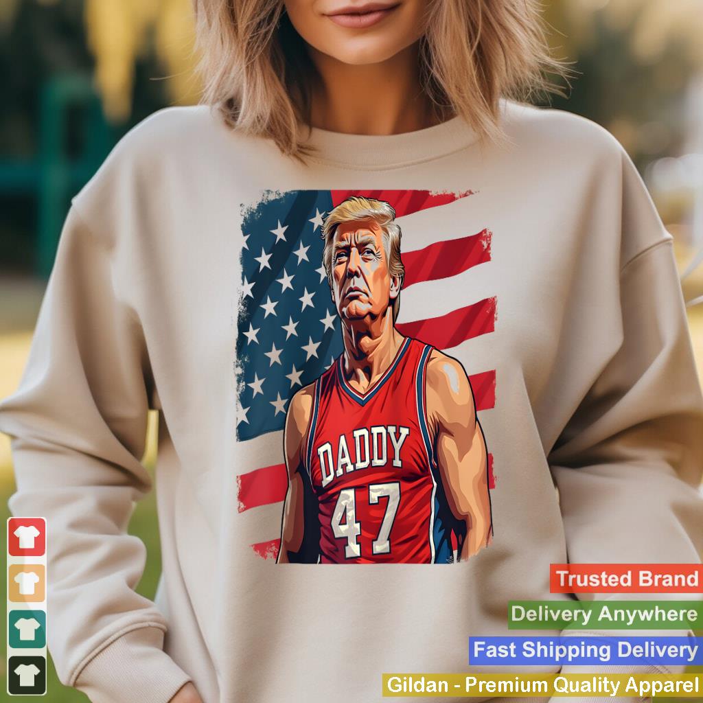 TRUMP 47 Basketball Daddy - Patriotic President 47 USA Flag Raglan Baseball Tee_1