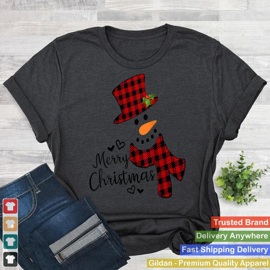 Womens Merry Christmas Snowman Black And Red Buffalo Plaid Tank Top