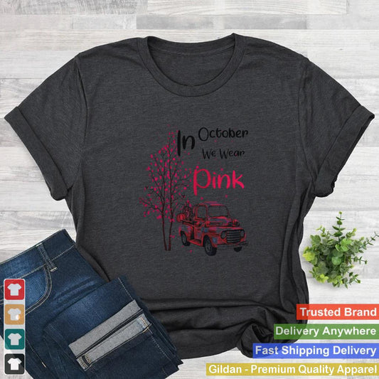 In October We Wear Pink Truck Pumpkin Breast Cancer Hallween shirt