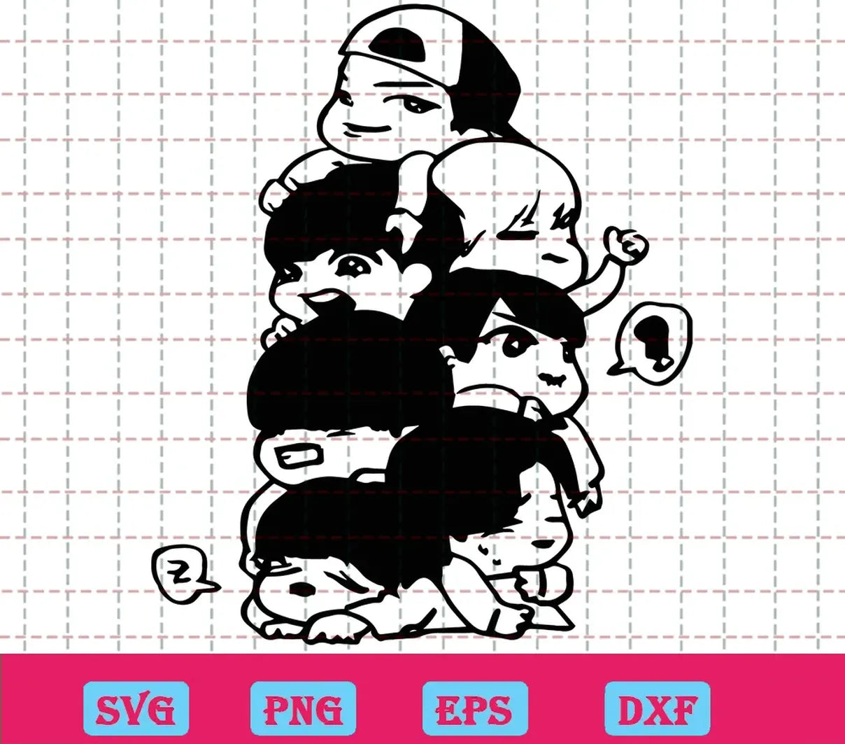 Chibi Team Bangtan Boys BTS, Free Multi Layers SVG Images For Commercial Use