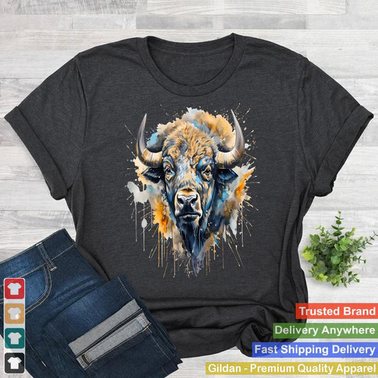 Buffalo Portrait Colorful Splash Artwork Wildlife Bison