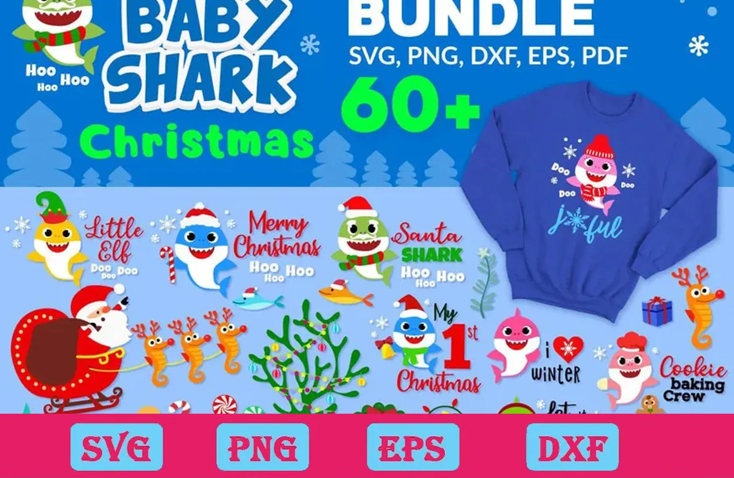 60+ Baby Shark Christmas Bundle Svg