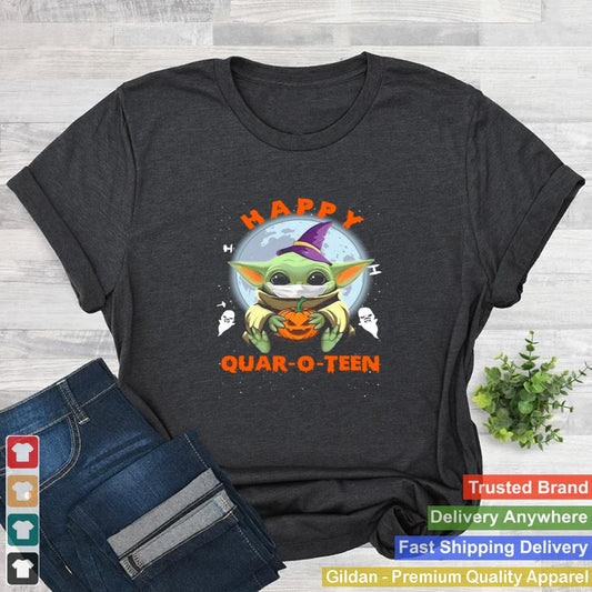 Baby Yoda Face Mask Hug Pumpkin Happy Quaroteen Halloween shirt