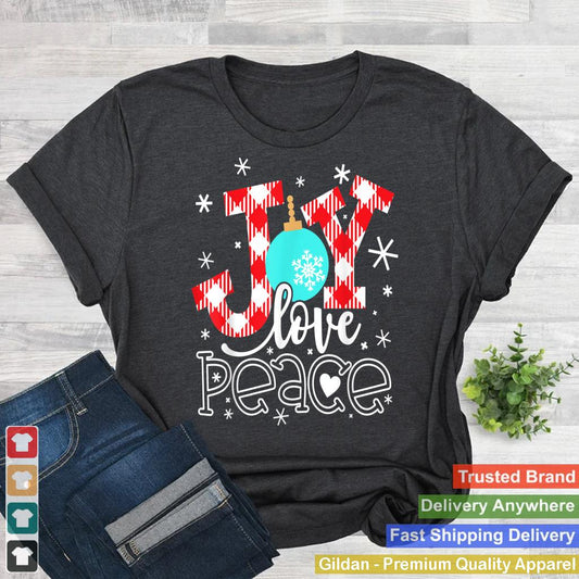 JOY LOVE PEACE Shirt Holiday Merry Christmas Buffalo Plaid