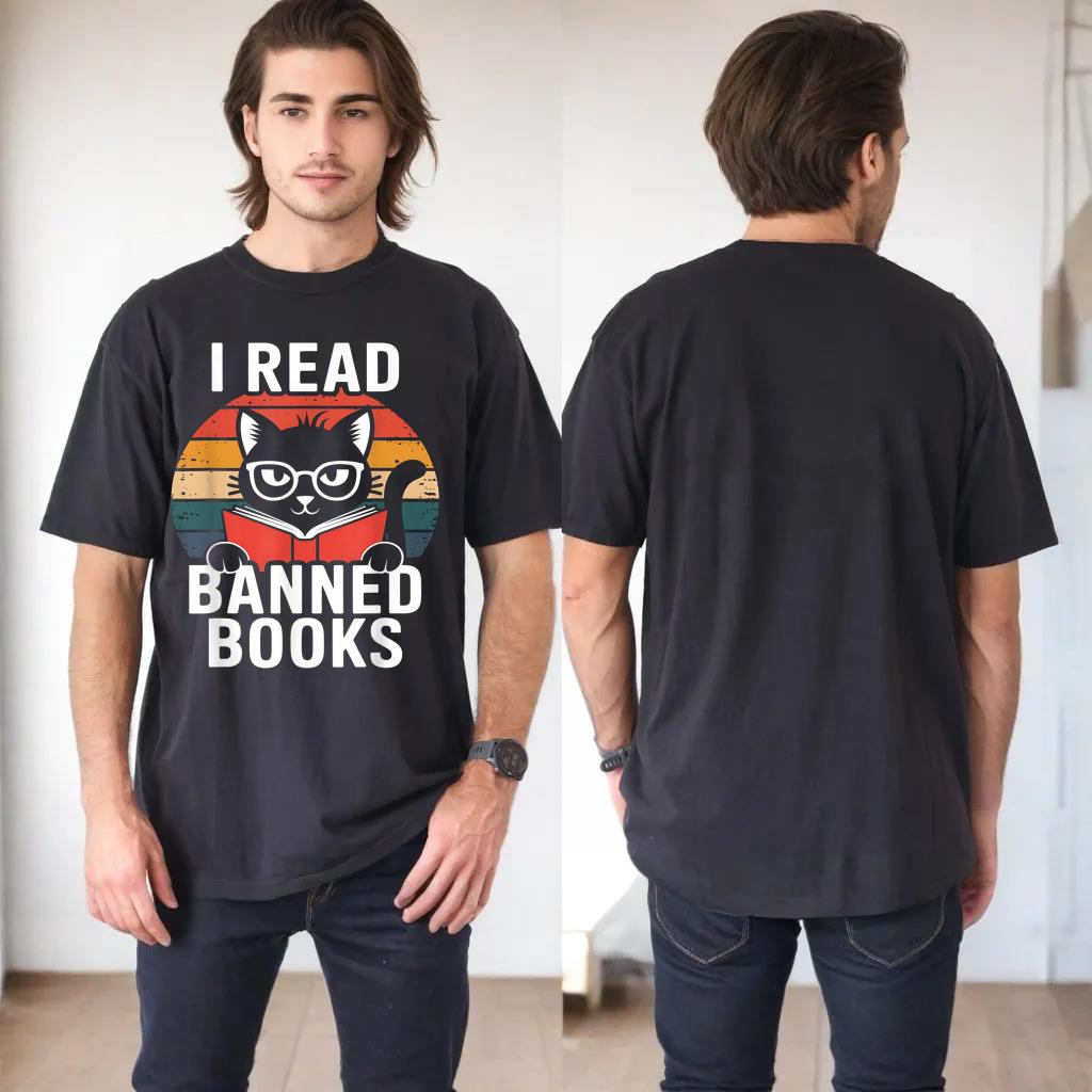 I Read Banned Books Funny Book Lover Cat Reader Library