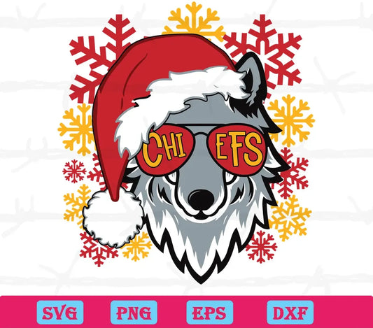 Christmas Wolf Football Kansas City Chiefs, Premium Svg Files