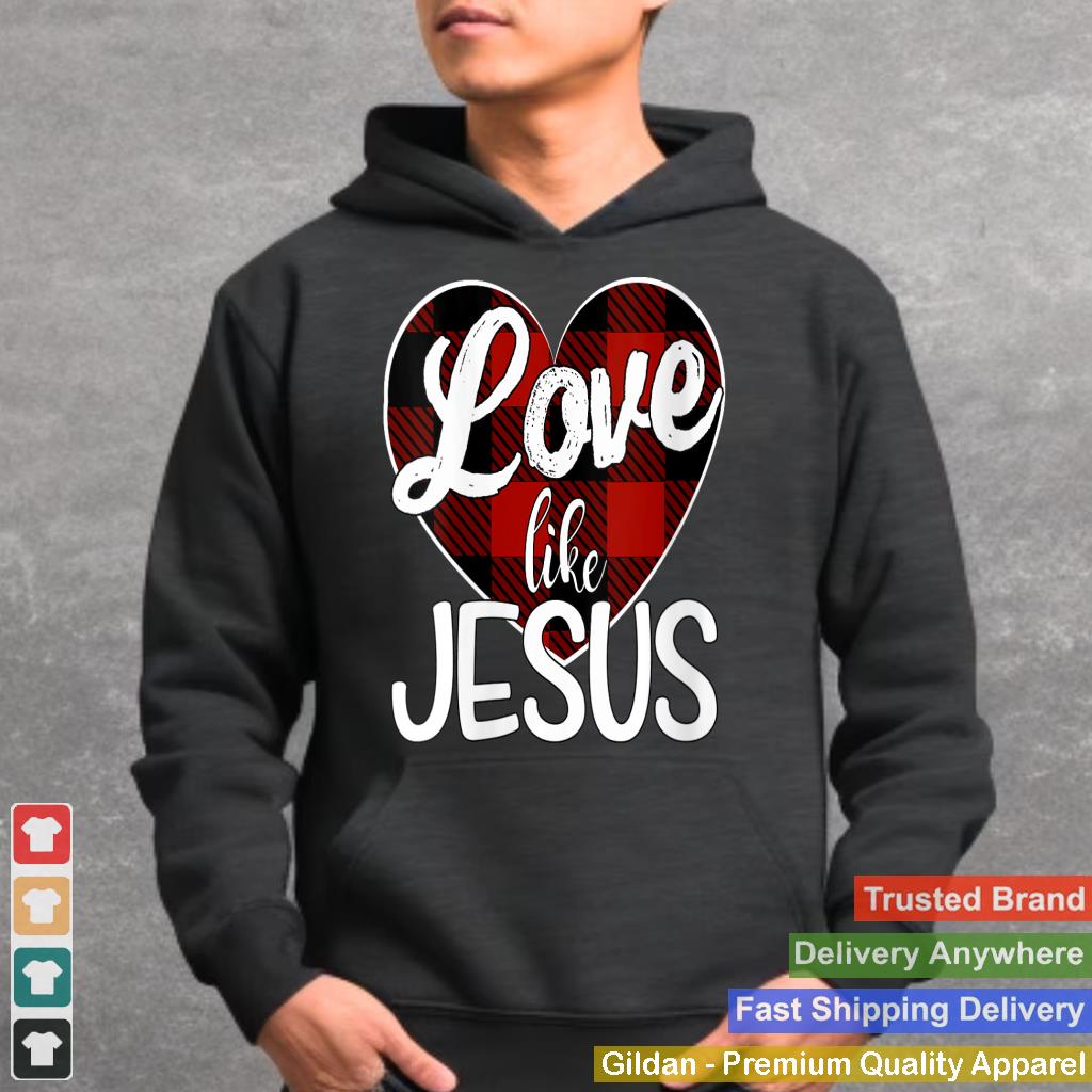 Love Like Jesus Red Plaid Buffalo Heart V-Neck