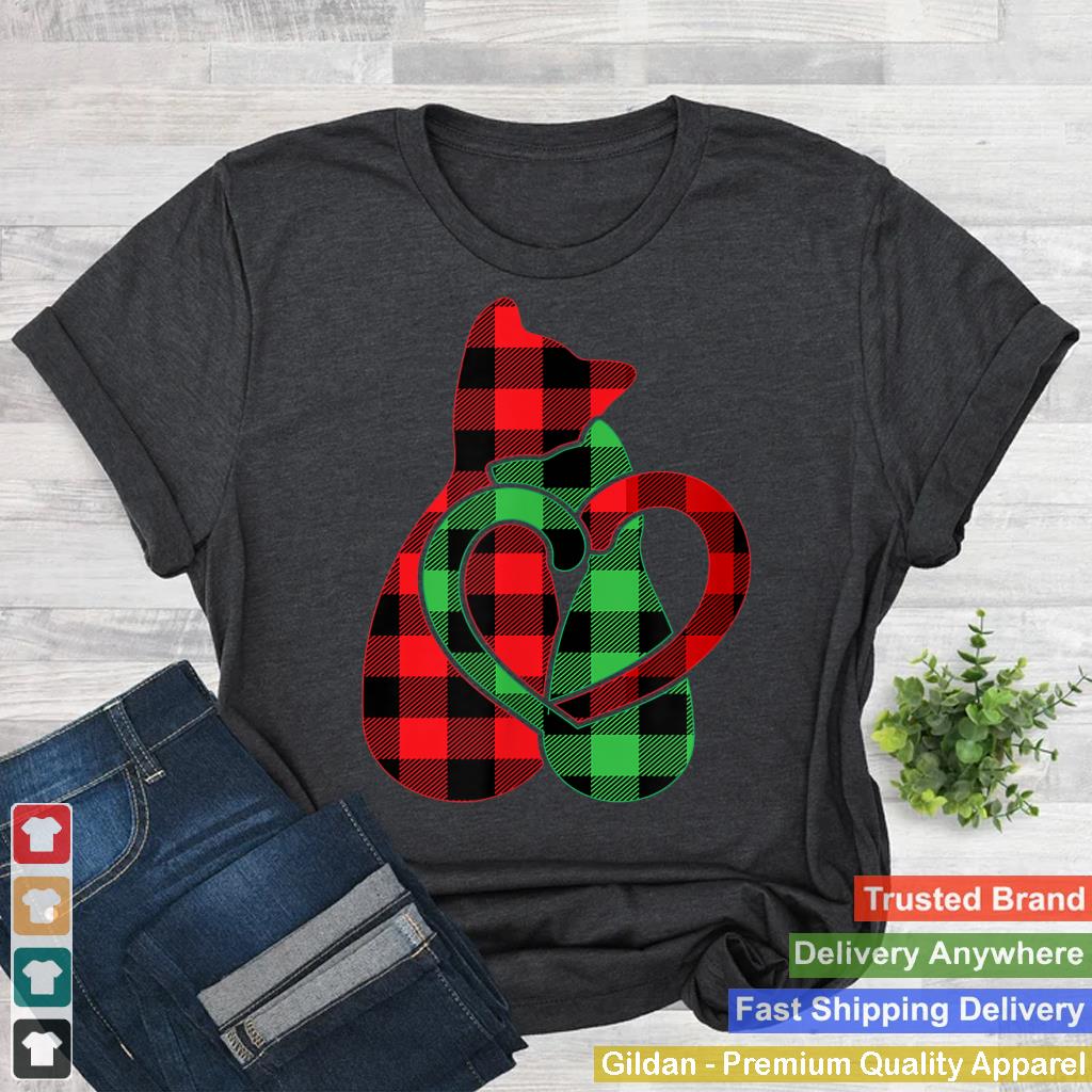 Christmas Cat Shirt Buffalo Plaid Check Heart Gift Cat Lover