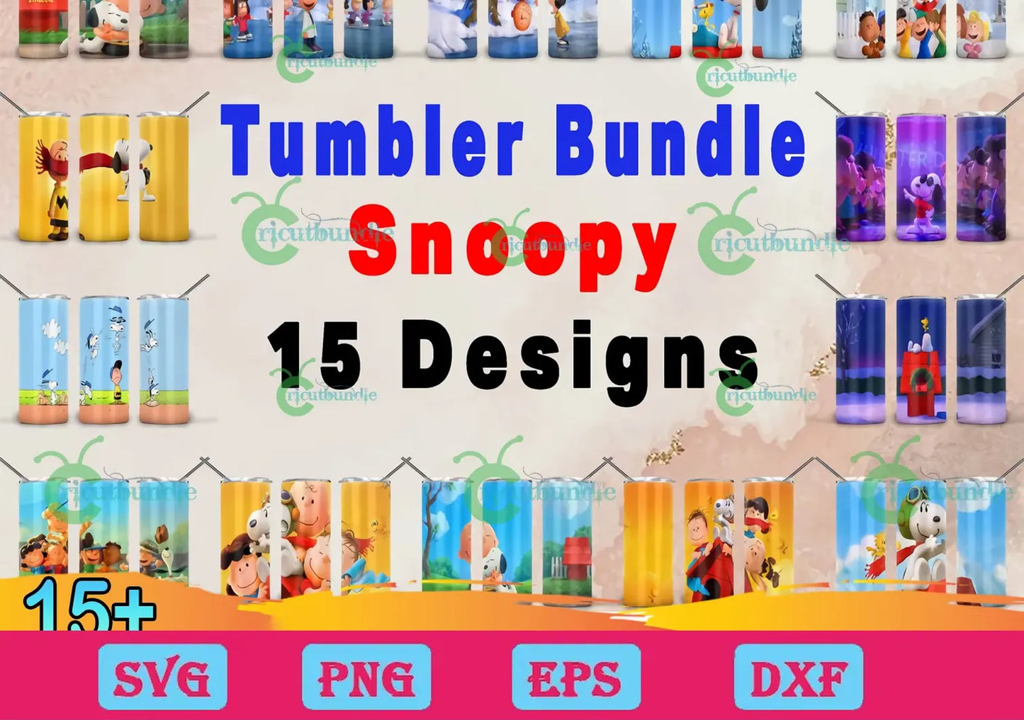 15 Snoopy Tumbler PNG Bundle, Snoopy Png, Tumbler Sublimation