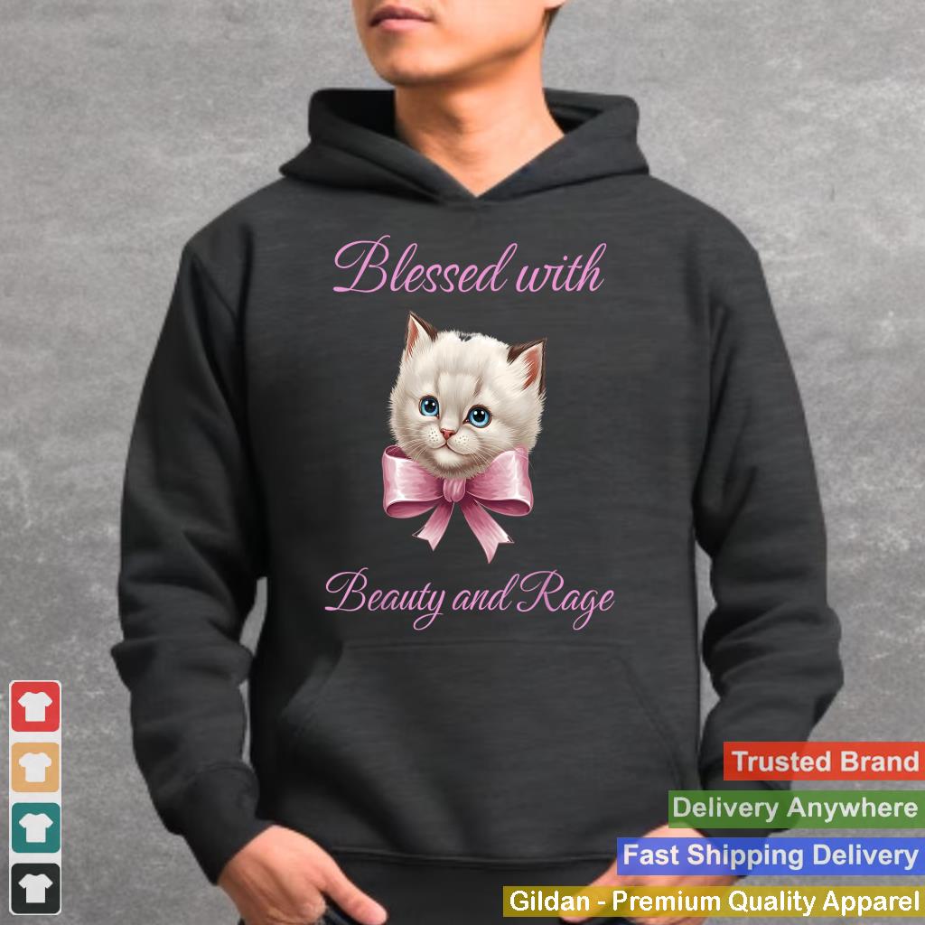 Blessed With Beauty and Rage - Funny Cute Cat Feminist Quote