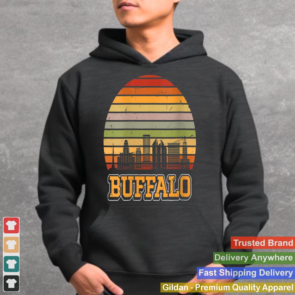 Womens Buffalo USA Retro Vintage Sunset Skyline Buffalo V-Neck