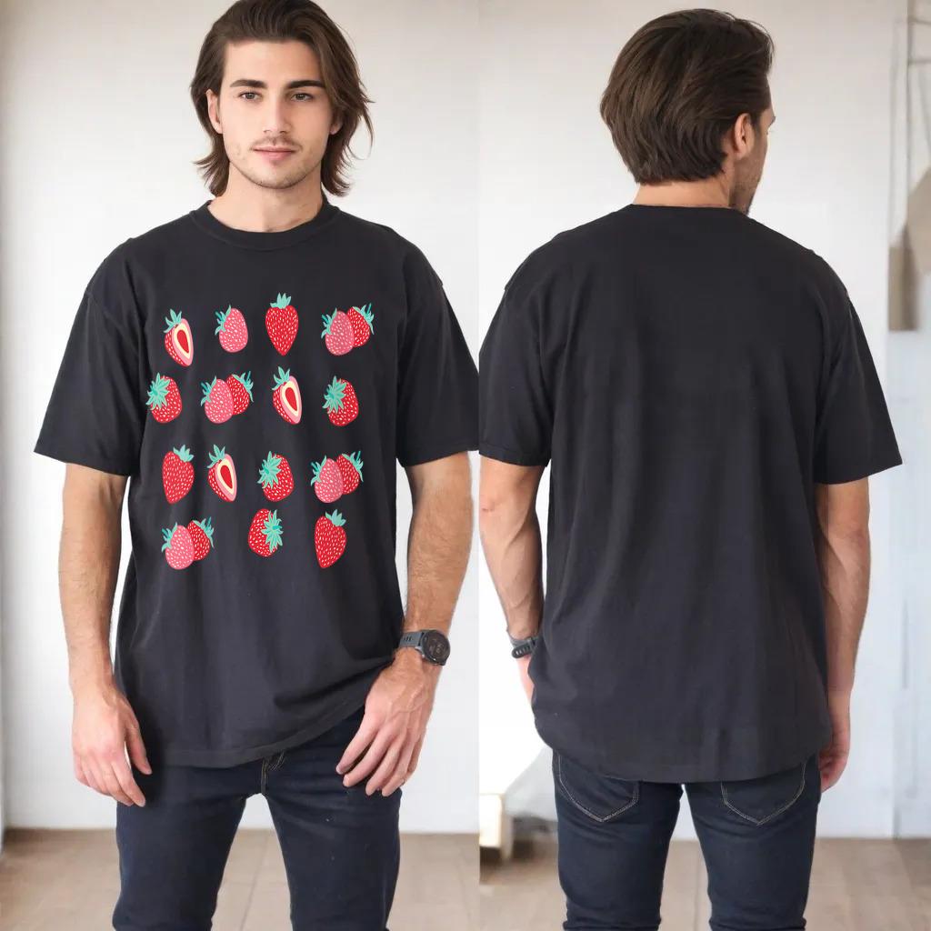 Womens Strawberries Pattern V-Neck