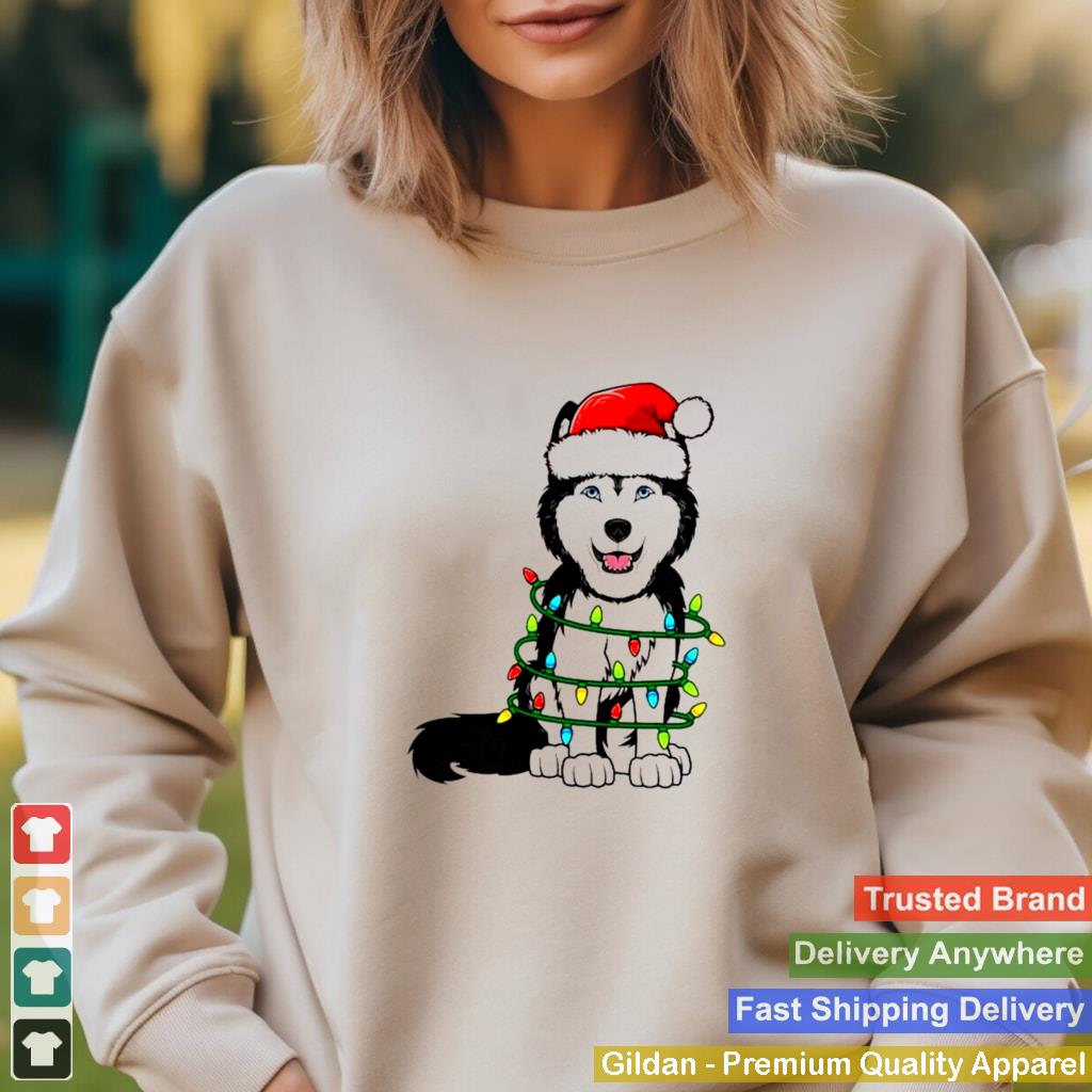 Baby Siberian Husky Santa hat Christmas Lights Xmas shirt