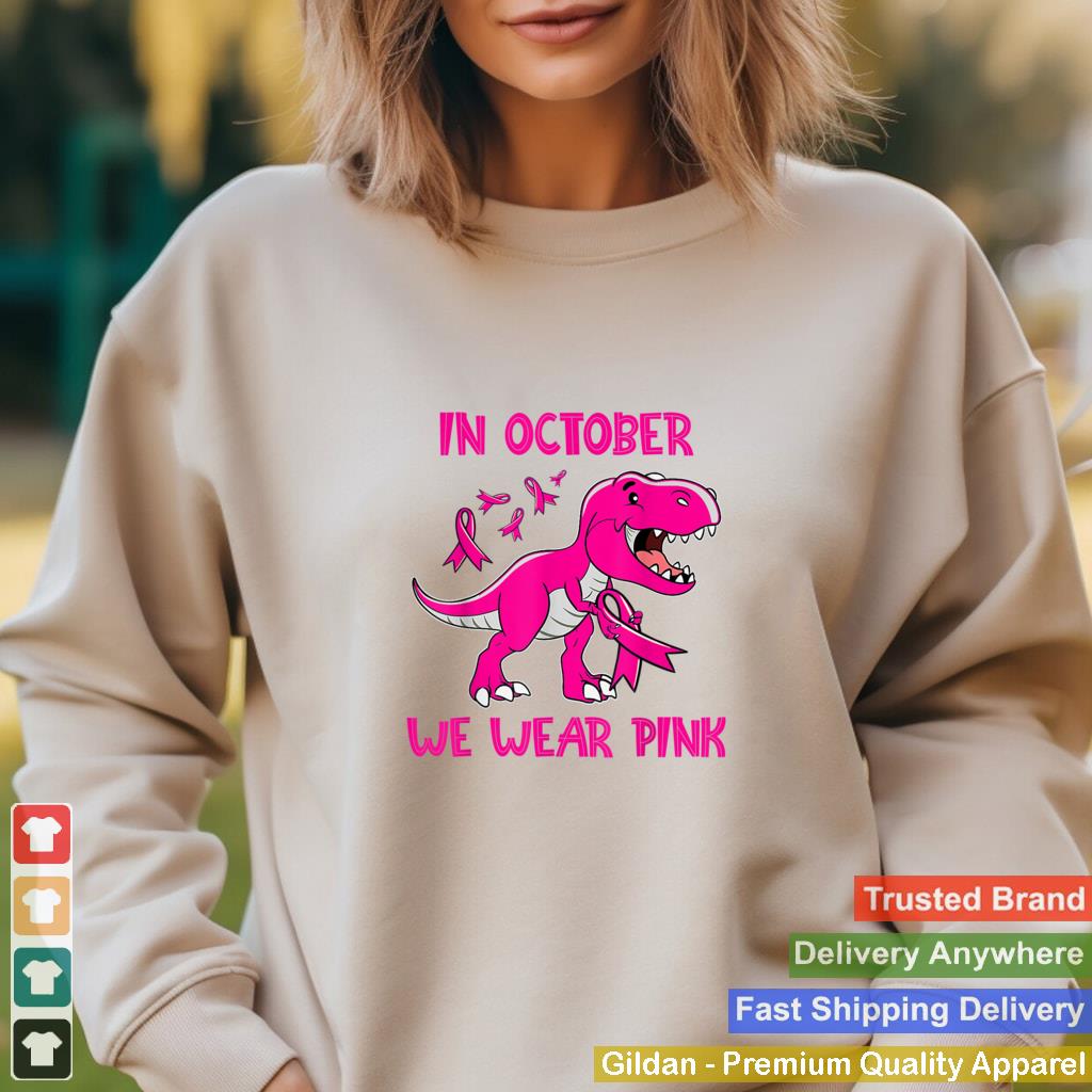 In October We Wear Pink TRex Dinosaur Ribbon Toddler Kids T Shirt