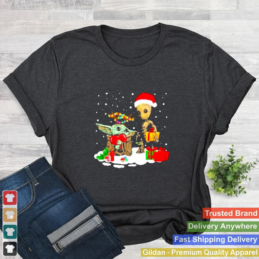 Baby yoda and santa groot christmas shirt