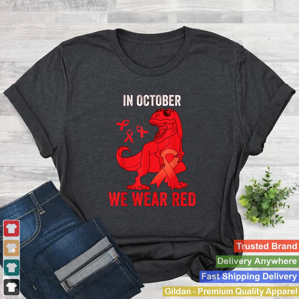 In October We Wear Red Dinosaur Trex Mens Boys Kids T Shirt