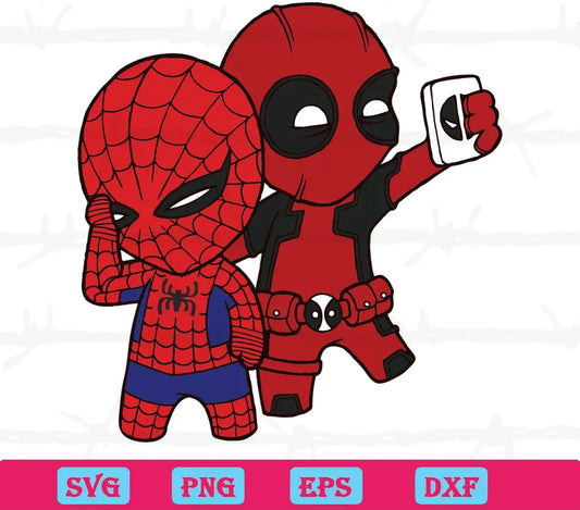 Chibi Deadpool And Spiderman, Svg Png Dxf Eps Digital Files