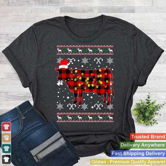 Ugly Christmas Shirt for Cowgirls Cowboys Buffalo Plaid Cow