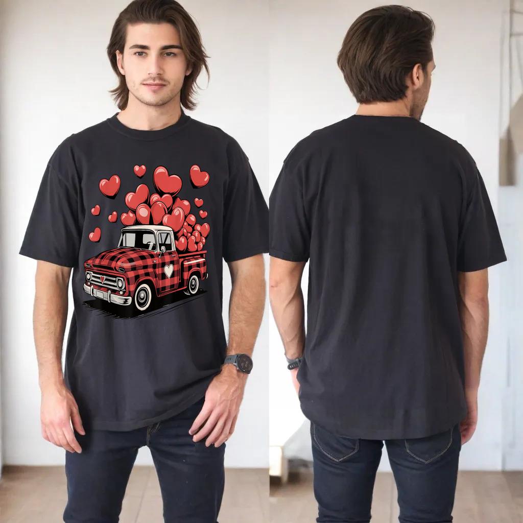 Valentineu2019s Day Vintage Buffalo Red Plaid Truck Hearts Love