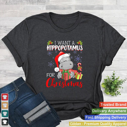 I Want A Hippopotamus For Christmas Funny Hippo Xmas Pajamas T Shirt 2