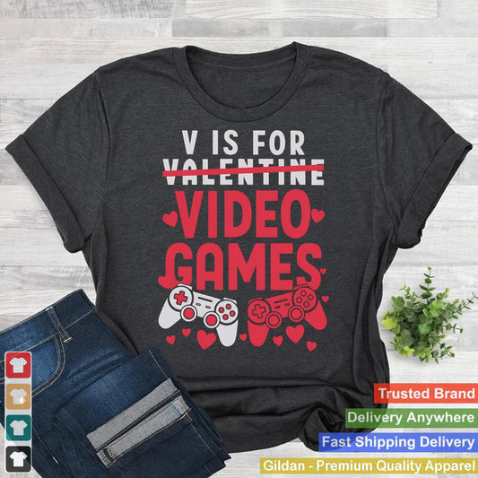 V Is For Video Games Funny Valentines Day Gamer Boy Men