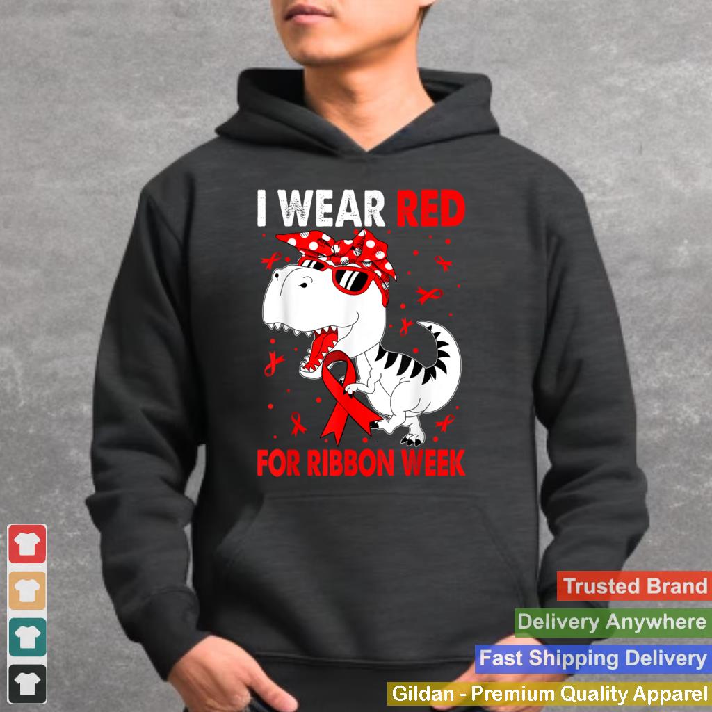 In October We Wear Red Ribbon Week Awareness Dinosaur Boys T Shirt 2