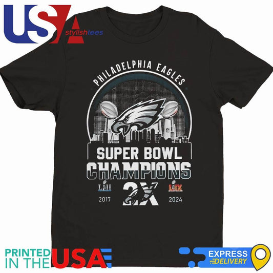 Philadelphia Eagles Super Bowl LIX Champions 2017-2024 Skyline Logo Shirt