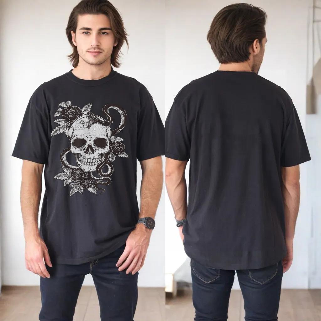 Vintage Skull Snake Rose Art Shirt Old School Tattoo Tee