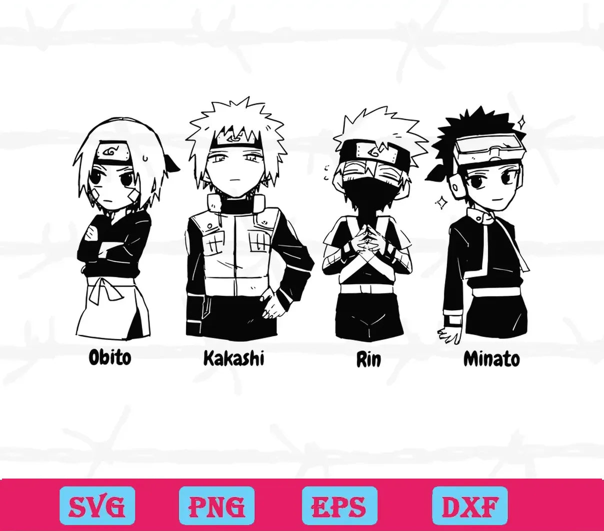 Naruto Svg, Uchiha Obito Svg, Hatake Kakashi Svg, Rin Svg, Minato Svg