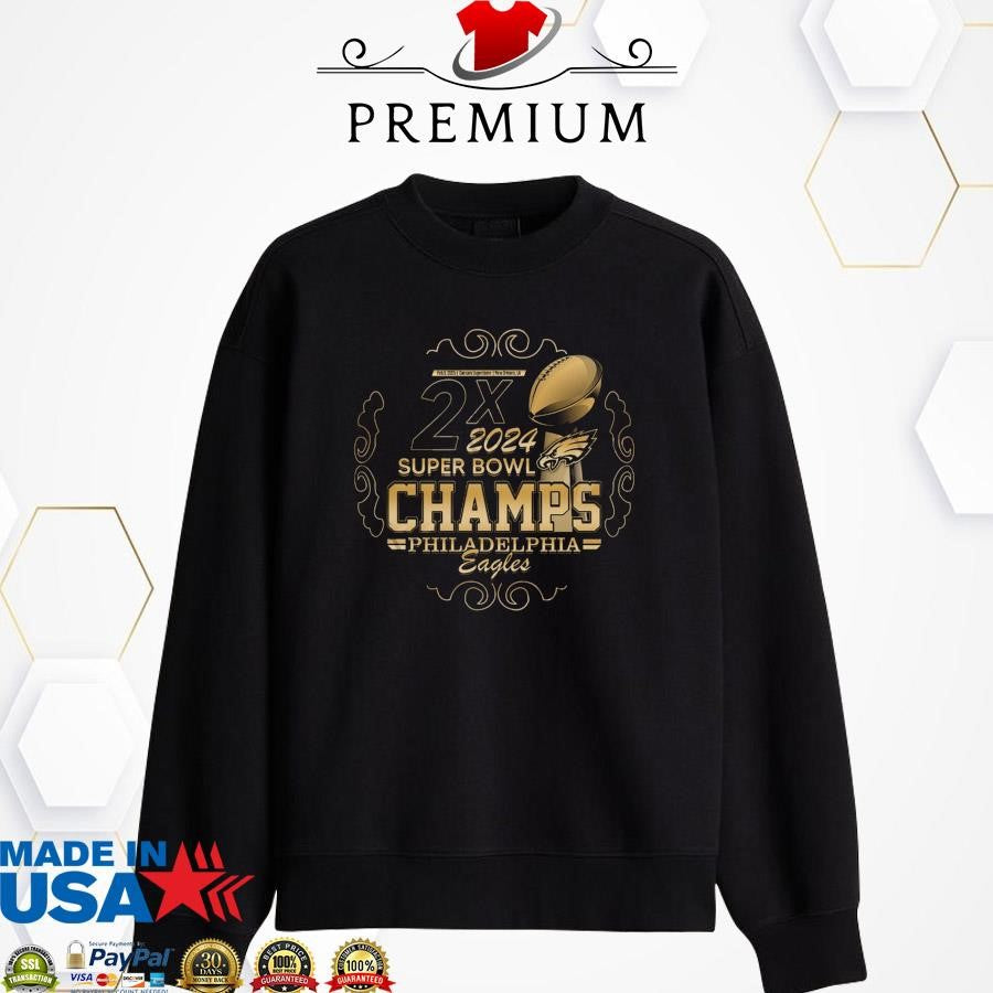 Official Philadelphia Eagles 2x 2025 Super Bowl Champs Gold Shirt