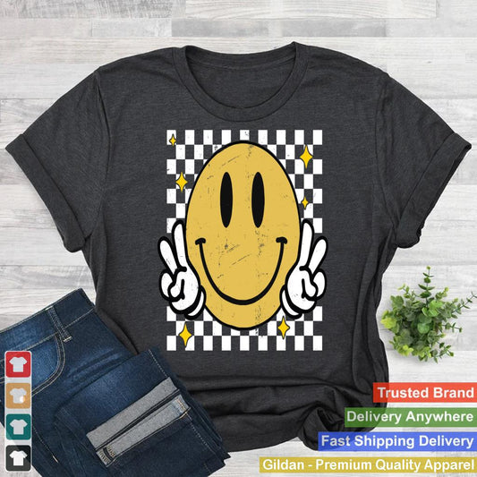 Yellow Smile Face Cute Checkered Peace Smiling Happy Face