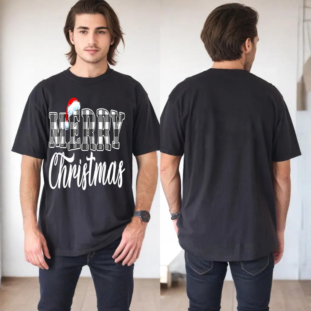 Merry Christmas Buffalo Black And White Plaid For Men Women_3