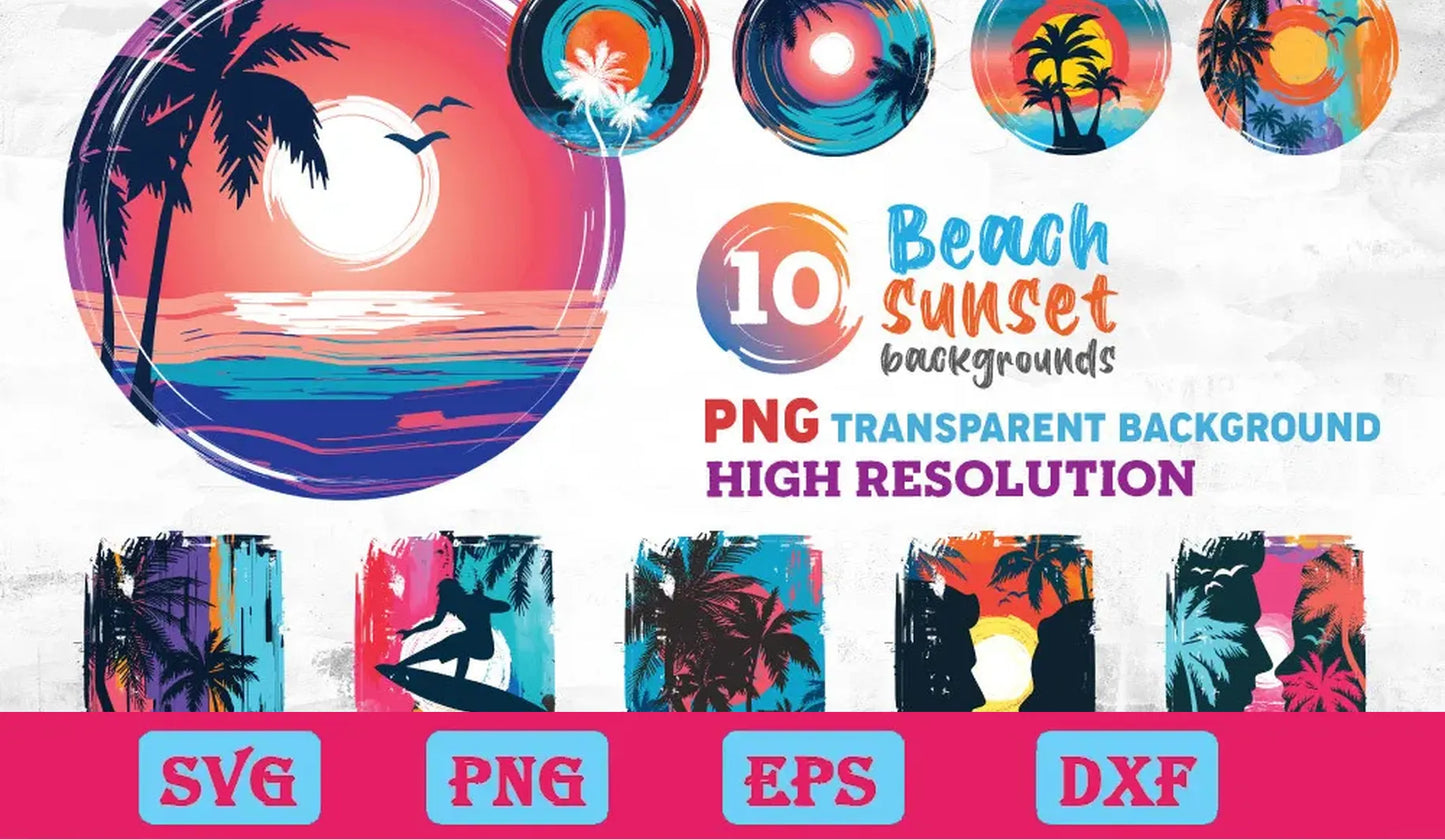 Beach Sunset PNG Colorful Background