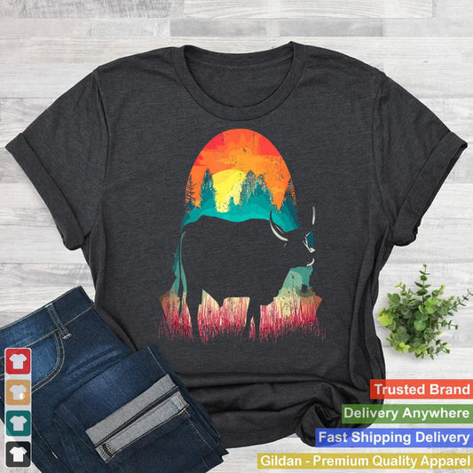 Buffalo Bison Sunset - Vintage Colorful Buffalo Bull Lover