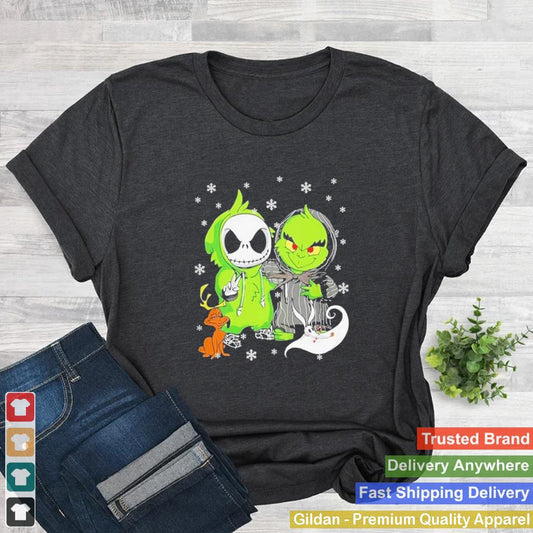 Baby Jack Skellington And Baby Grinch Happy Christmas Shirt