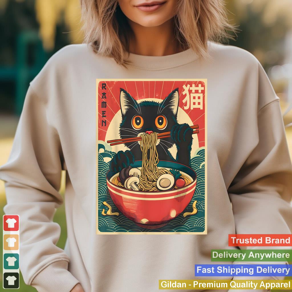 Kawaii Cat Anime Gifts Cat Ramen Graphic Tee Japanese Funny