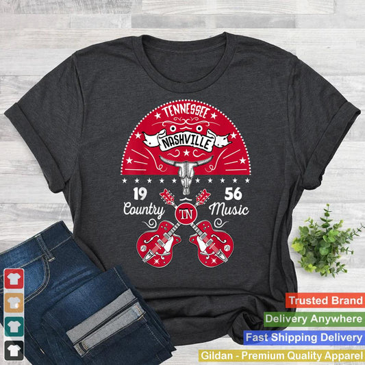 Nashville Tennessee Guitar Red And Buffalo Head Skull