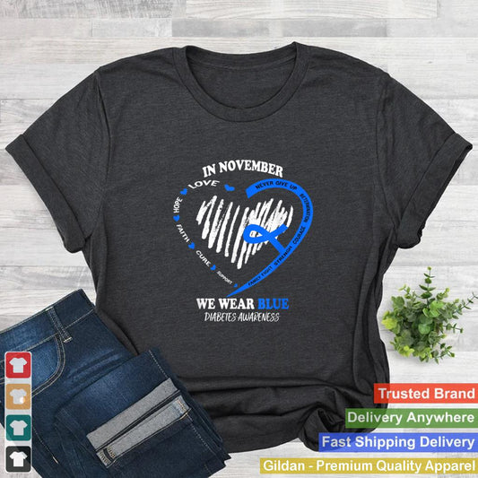 In November We Wear Blue Messy Bun Diabetes Awareness T Shirt 3