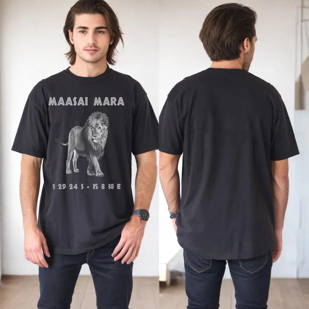 Maasai Mara Coordinates Lion T-Shirt For Nature Lovers