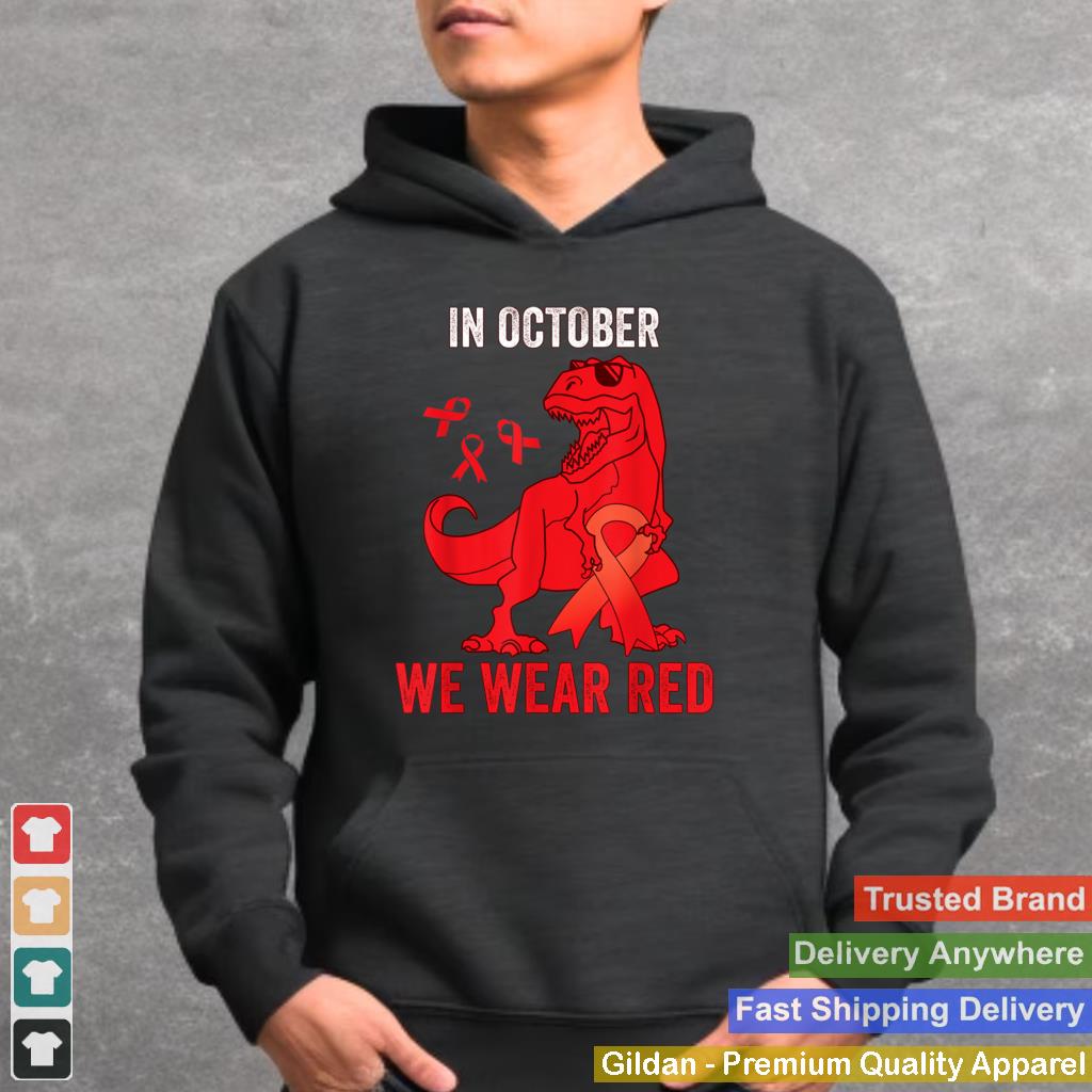 In October We Wear Red Dinosaur Trex Mens Boys Kids T Shirt