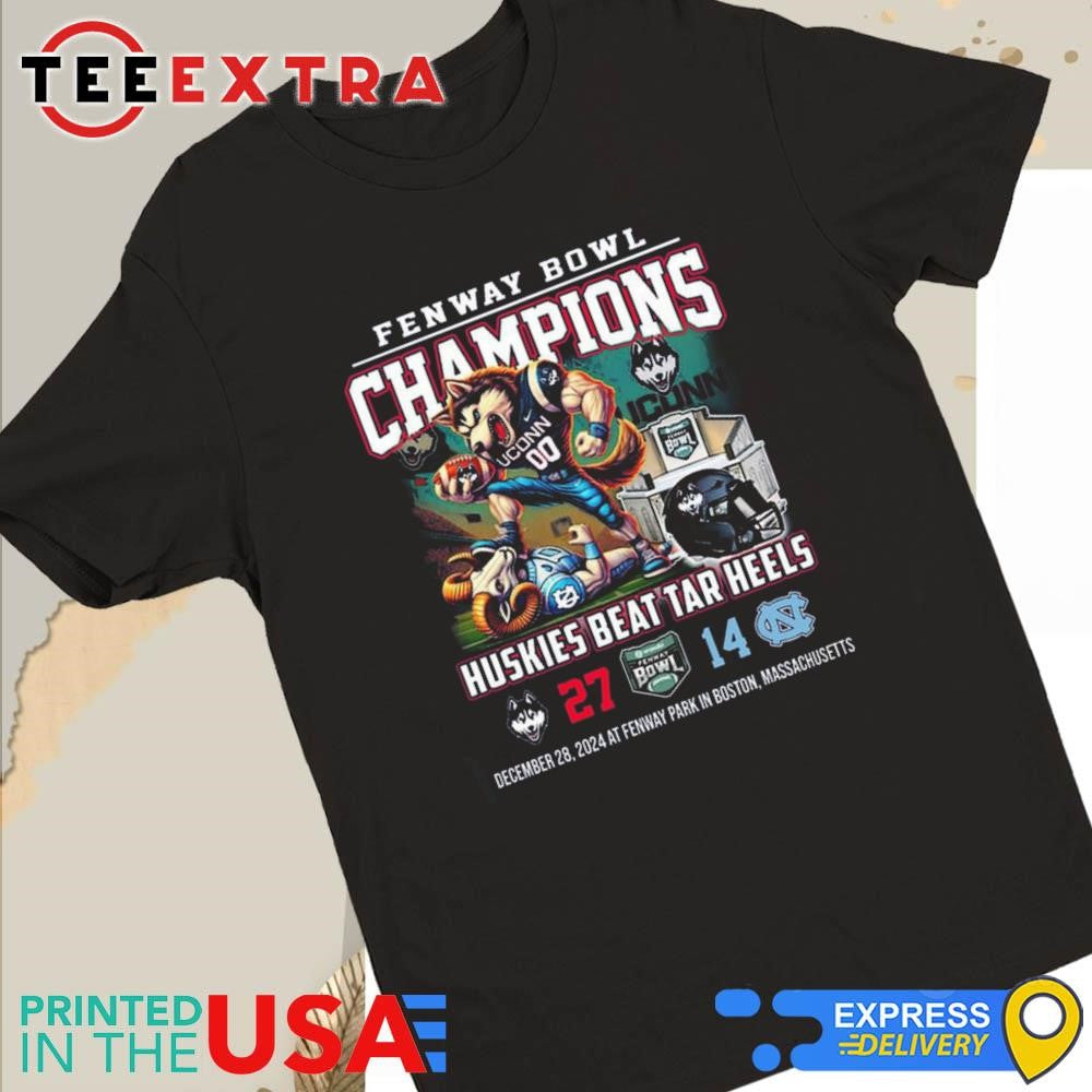 Official Uconn Huskies Beat Tar Heels 27-14 Fenway Bowl 2024 Champions Mascot Shirt