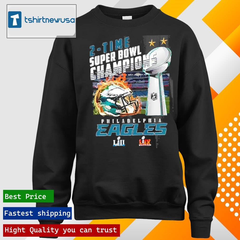 Top 2 Time Super Bowl Champions Philadelphia Eagles Lii Lix Super Bowl Trophy 2025 Shirts