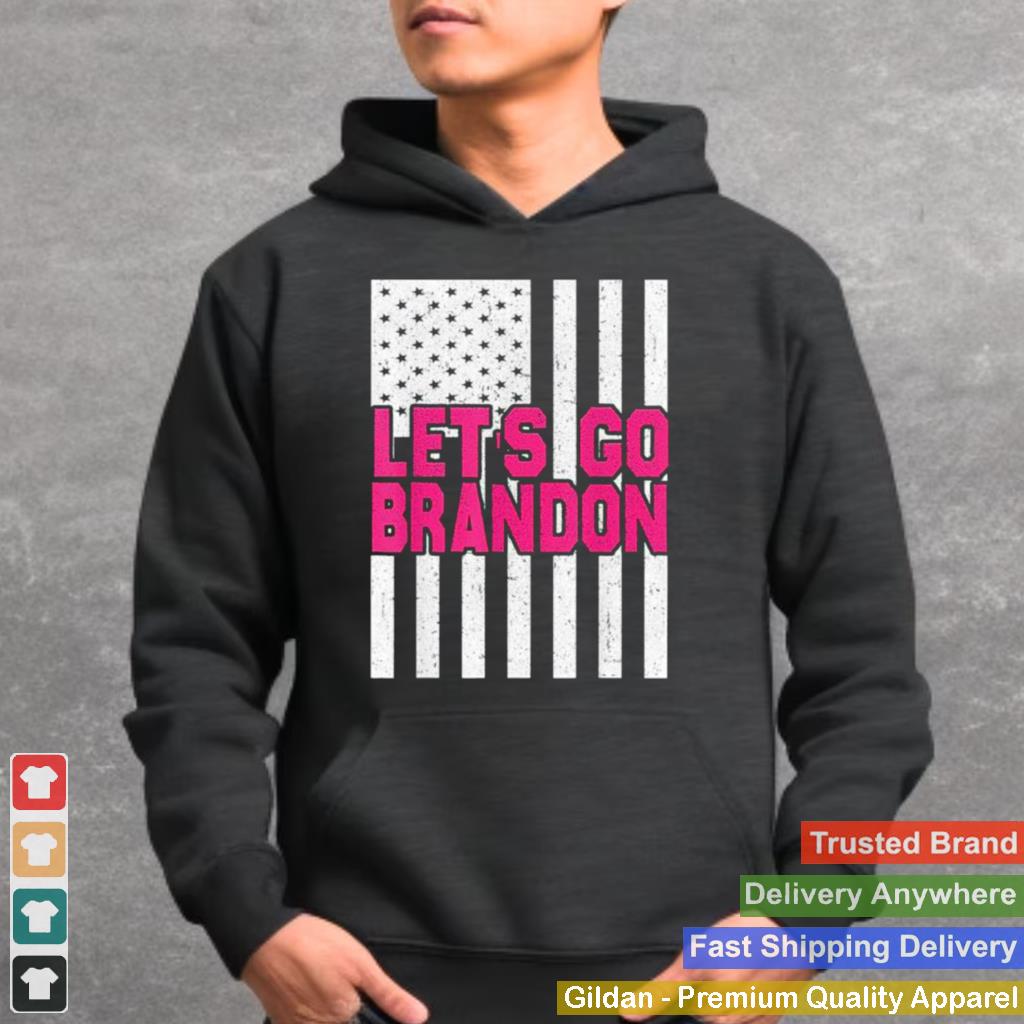 In October We Wear Lets Go Brandon Pink Text American Flag Shirt