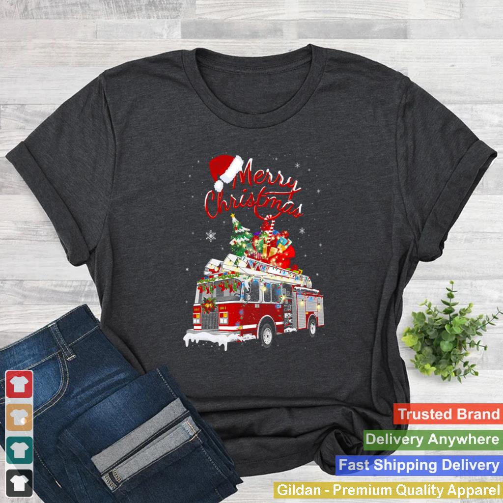 Awesome-Firetruck-Santa-Sleigh-Christmas-Firefighter-shirt