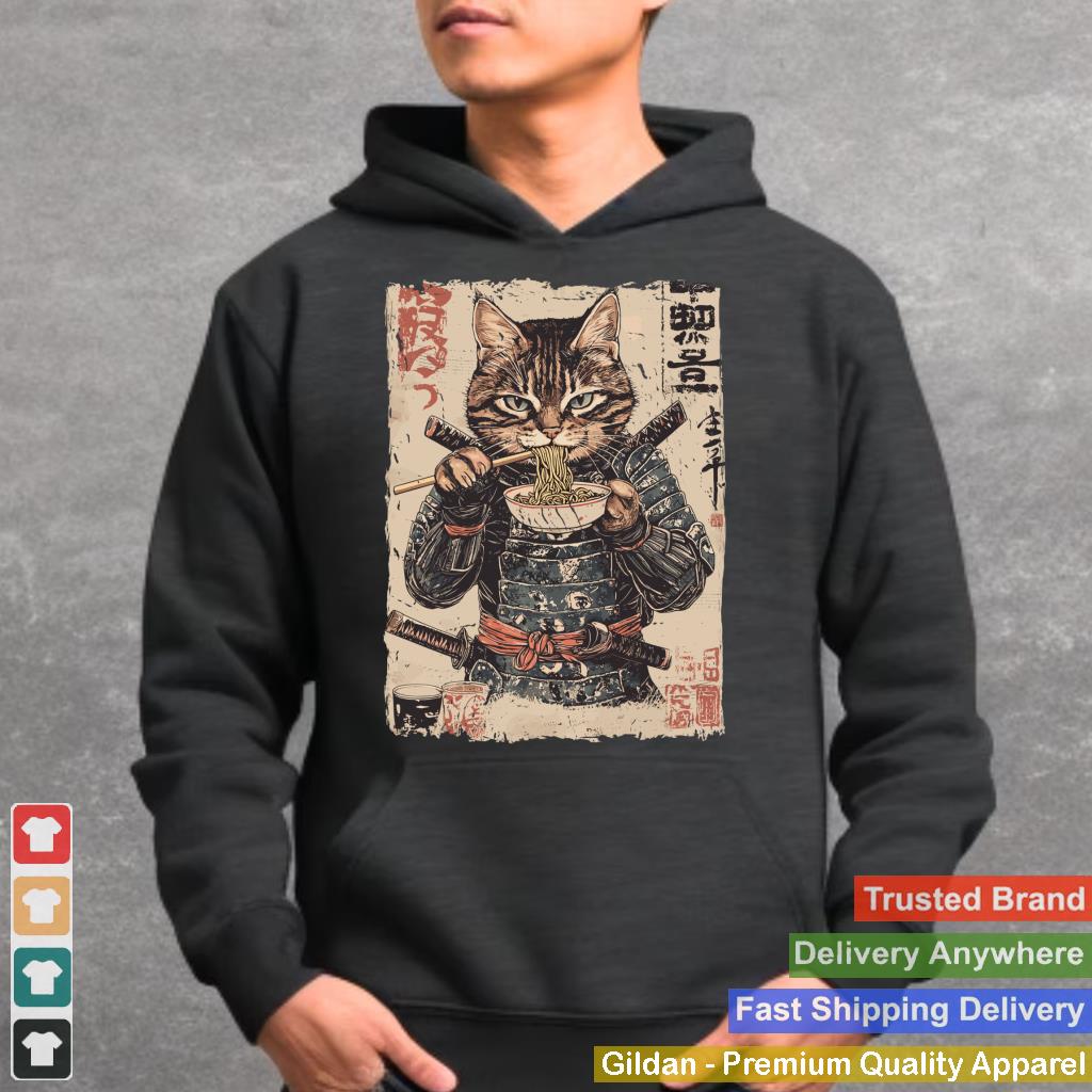 Samurai Cat Loves Ramen Funny Anime Japanese Artwork Samurai